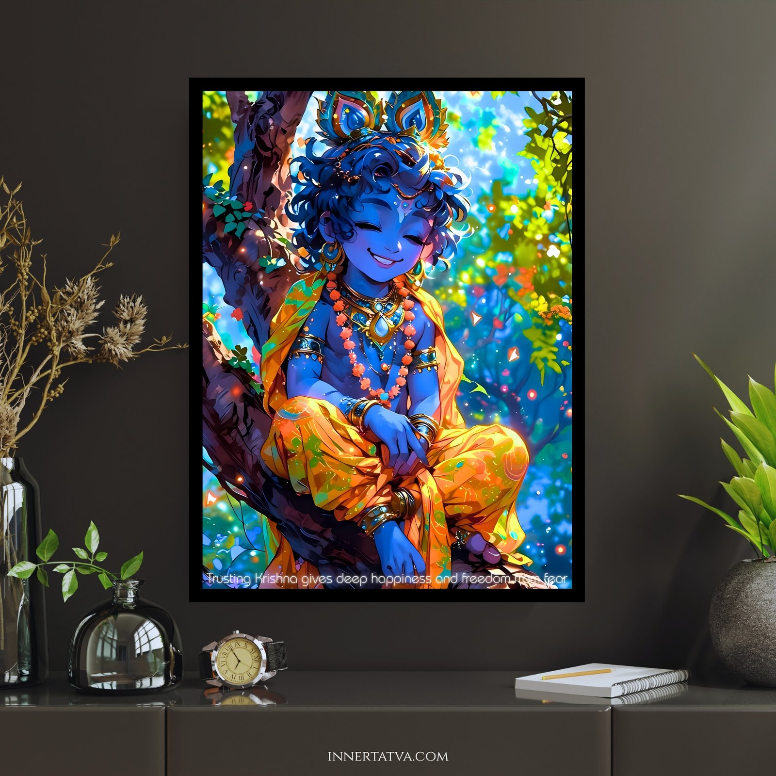 Krishna’s Divine Happiness Anime Art – Acrylic Slim LED Glow Frame - Image 2
