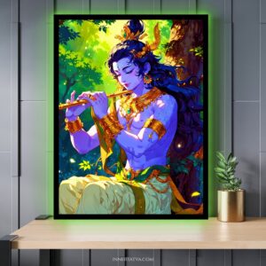 Lord Krishna Flute Under a Tree Anime Art – Acrylic Slim LED Glow Frame
