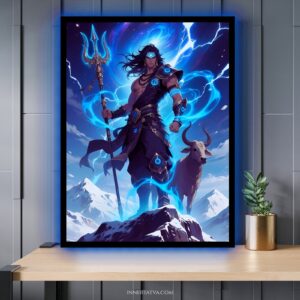 Lord Shiva with Nandi & Trident Anime Art – Acrylic Slim LED Glow Frame